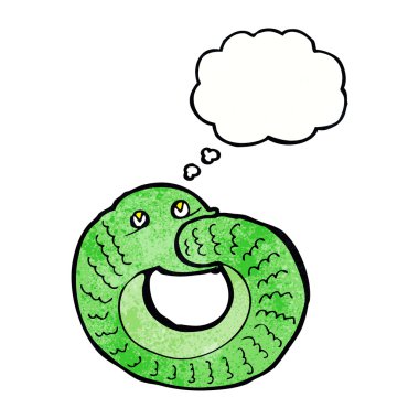 çizgi film yılan kendi kuyruğunu düşünce balonu ile yemek