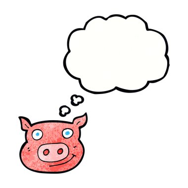 Düşünce baloncuklu domuz suratlı çizgi film