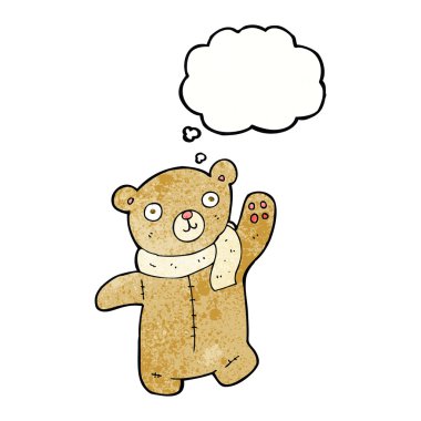 Düşünce baloncuklu sevimli oyuncak ayı.