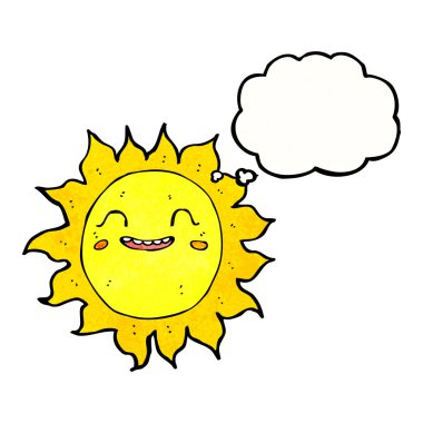 Düşünce baloncuklu mutlu güneş çizgi filmi