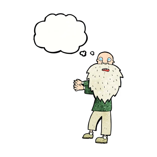 Cartoon bebaarde oude man met gedachte zeepbel — Stockvector