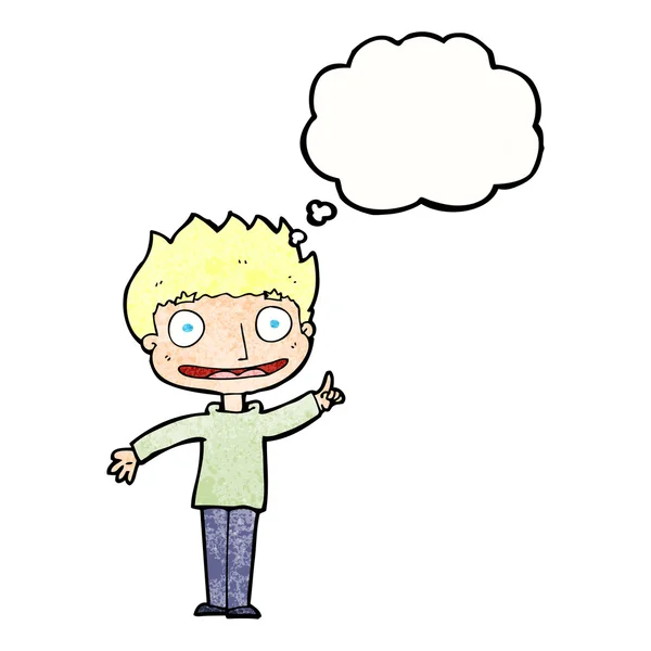 Cartoon gelukkig jongen met gedachte zeepbel — Stockvector