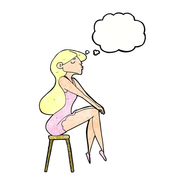 Γελοιογραφία γυναίκα κάθεται στα κόπρανα — Διανυσματικό Αρχείο