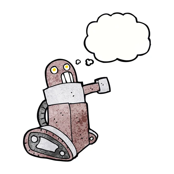 Robot tanque de dibujos animados con burbuja de pensamiento — Vector de stock