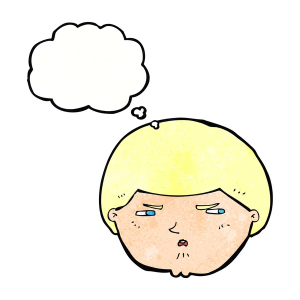 Desenho animado irritado homem com pensamento bolha — Vetor de Stock