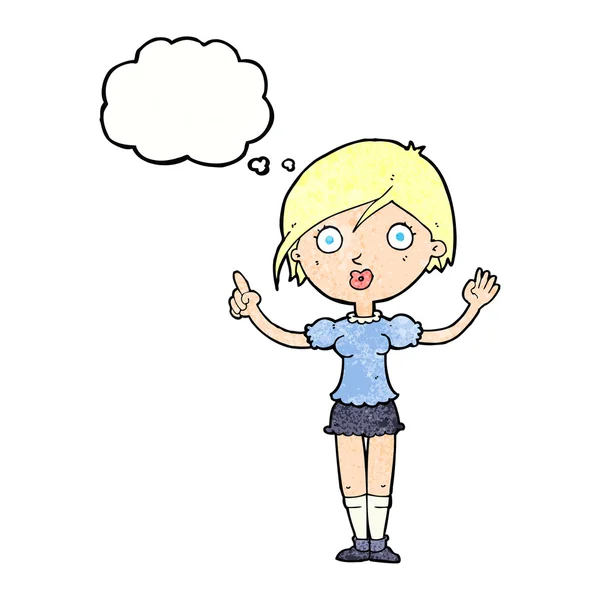 Cartoon girl asking question with thought bubble — Stock Vector