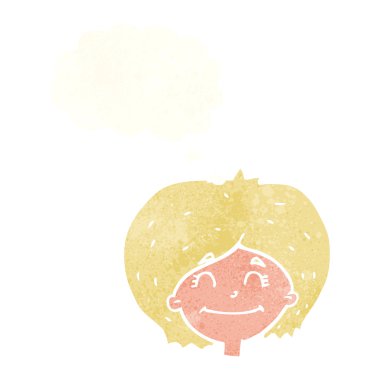 Düşünce baloncuklu mutlu kadın yüzü