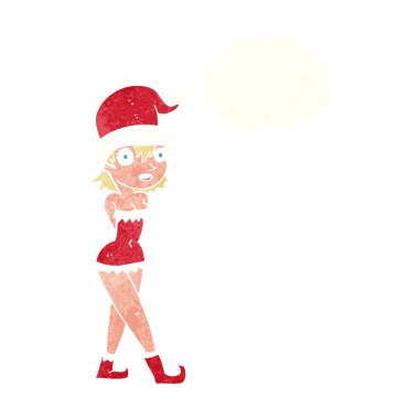 çizgi film kadın Noel elf kostümü ile düşünce balonu