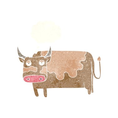 Düşünce baloncuklu çizgi film ineği