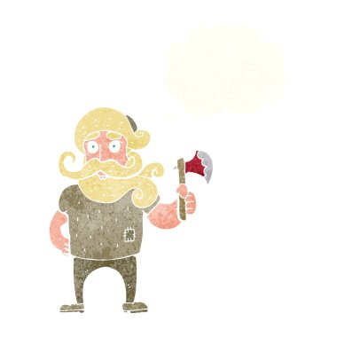 Düşünce balonlu baltalı oduncu.