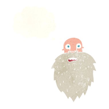 Düşünce baloncuğu olan sakallı adam.