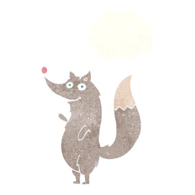 Düşünce baloncuğuyla kurt sallayan çizgi film