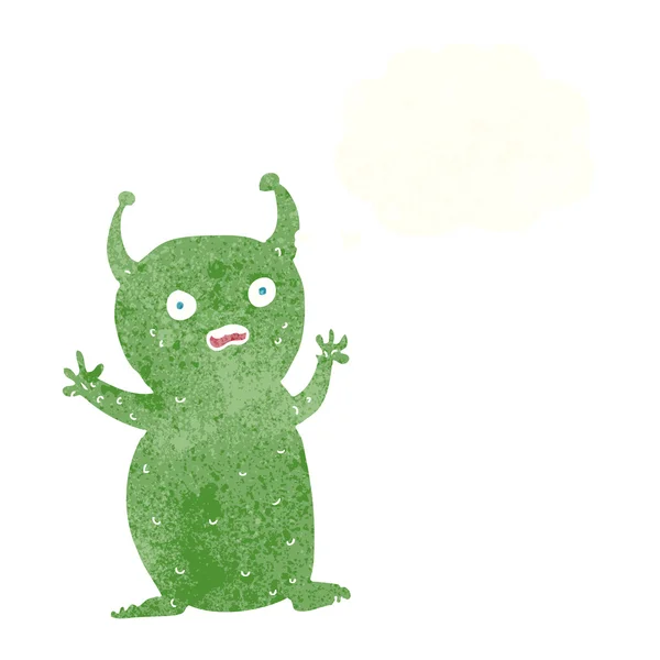 Dessin animé drôle petit alien avec bulle de pensée — Image vectorielle