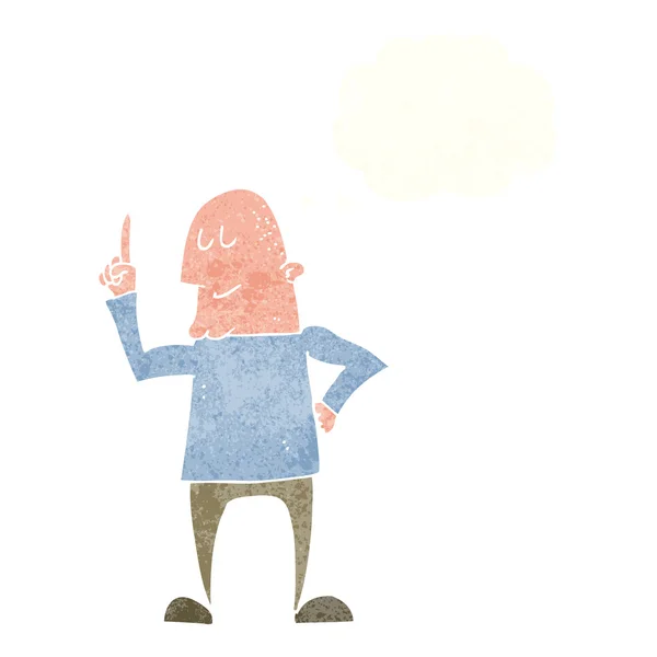 Kreslený muž ukazující prstem s myšlenkovou bublinou — Stockový vektor
