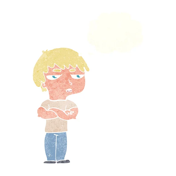 Kreslený otrávený chlapec s myšlenkovou bublinou — Stockový vektor