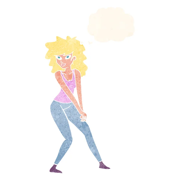 Femme dessin animé posant avec bulle de pensée — Image vectorielle