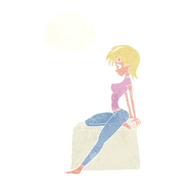 Dibujos animados pin up pose chica con burbuja de pensamiento — Archivo Imágenes Vectoriales