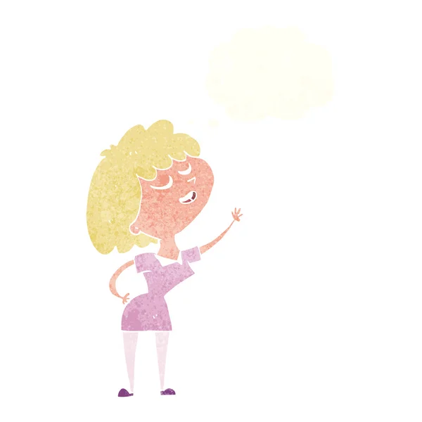 Karikatur einer glücklichen Frau, die mit Gedankenblase spricht — Stockvektor