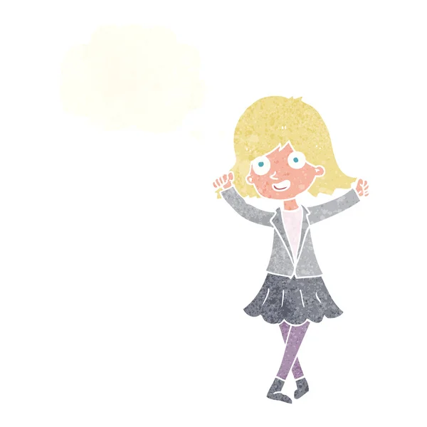 Desenho animado menina feliz com bolha de pensamento — Vetor de Stock