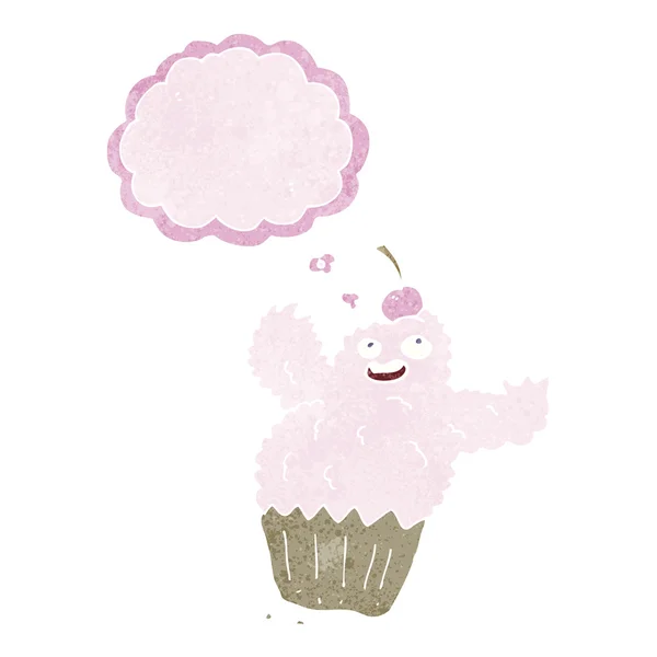 Cartoon cupcake monster met gedachte zeepbel — Stockvector