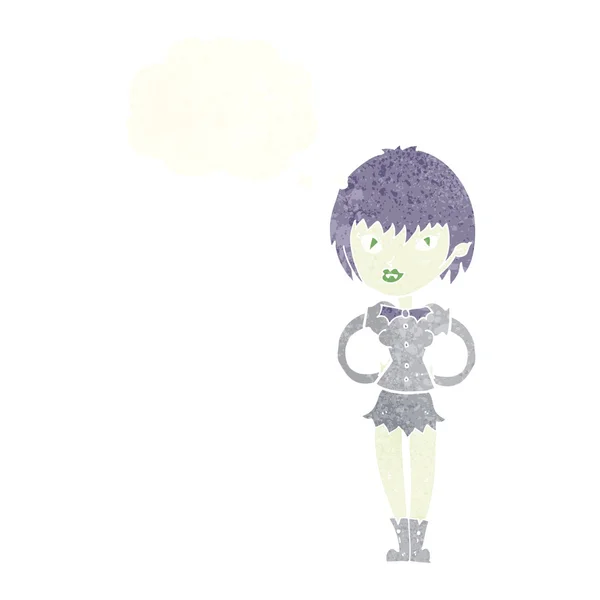 Cartone animato bella ragazza vampiro con bolla di pensiero — Vettoriale Stock