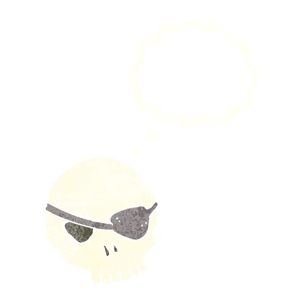 带有思想泡泡的带眼罩的卡通骷髅 — 图库矢量图片