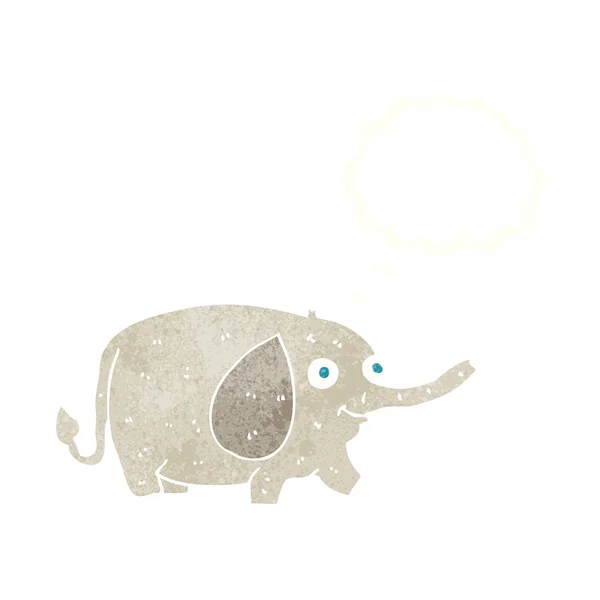 Pequeño elefante divertido de dibujos animados con burbuja de pensamiento — Vector de stock