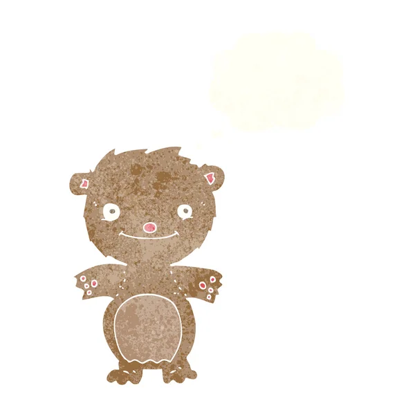 Karikatur glücklicher kleiner Teddybär mit Gedankenblase — Stockvektor