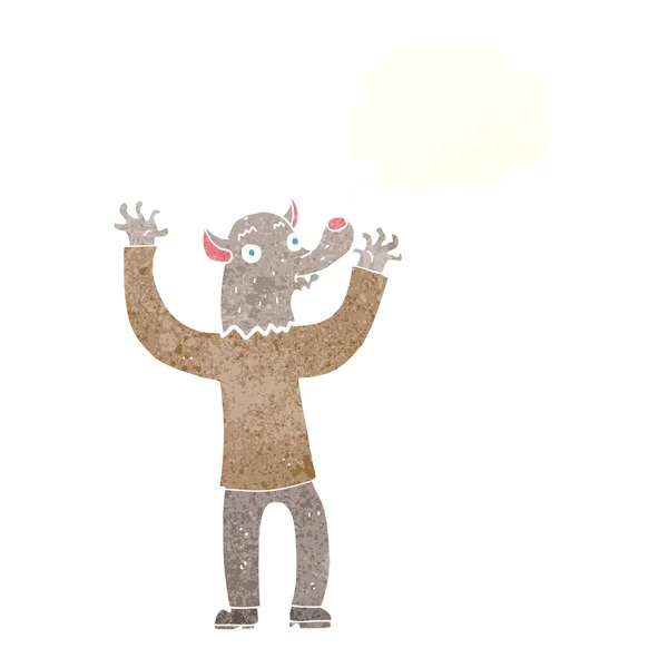 Kreslený šťastný vlkodlak muž s myšlenkovou bublinou — Stockový vektor
