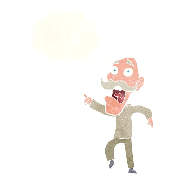 Dibujos animados asustado anciano con burbuja de pensamiento — Archivo Imágenes Vectoriales