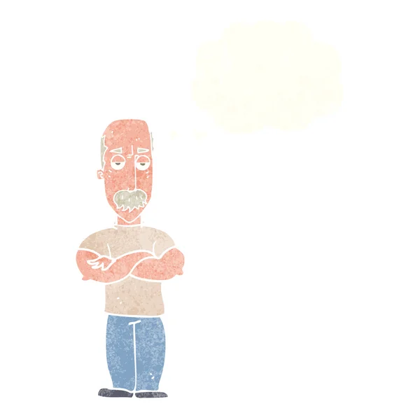 Karikatur wütender Mann mit Schnurrbart und Gedankenblase — Stockvektor