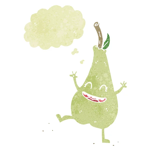 Cartoon happy dancing pear with thought bubble — Stock Vector