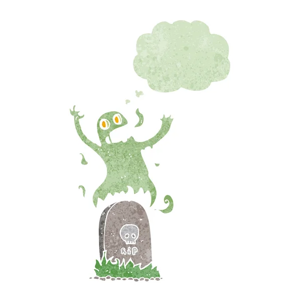 Cartoon ghost rising from grave with thought bubble — Stock Vector