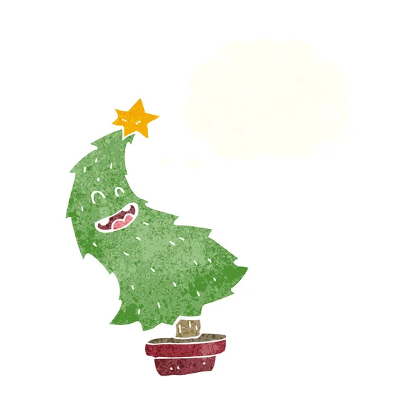 Árbol de Navidad de baile de dibujos animados con burbuja de pensamiento — Vector de stock