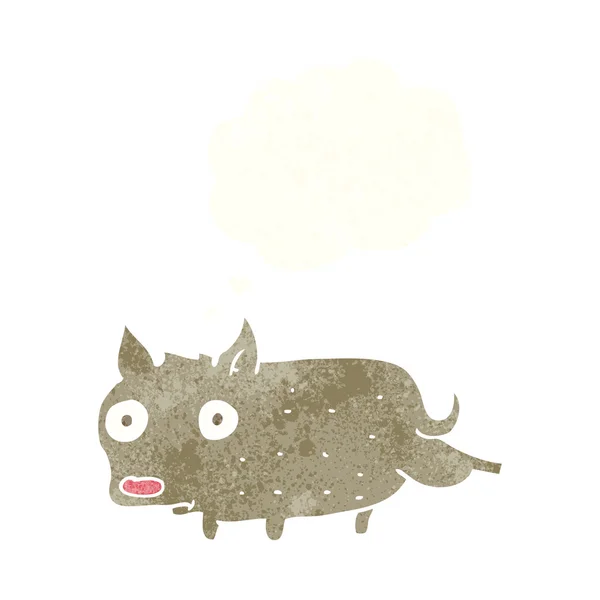 Kreslený malý pes natahovací noha s myšlenkou bublina — Stockový vektor