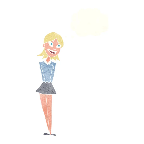 Dibujos animados mujer feliz con burbuja de pensamiento — Archivo Imágenes Vectoriales
