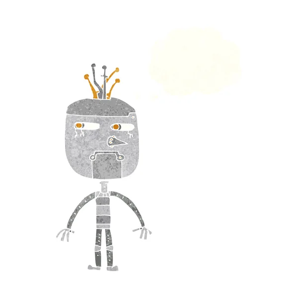 Grappig cartoon robot met gedachte zeepbel — Stockvector