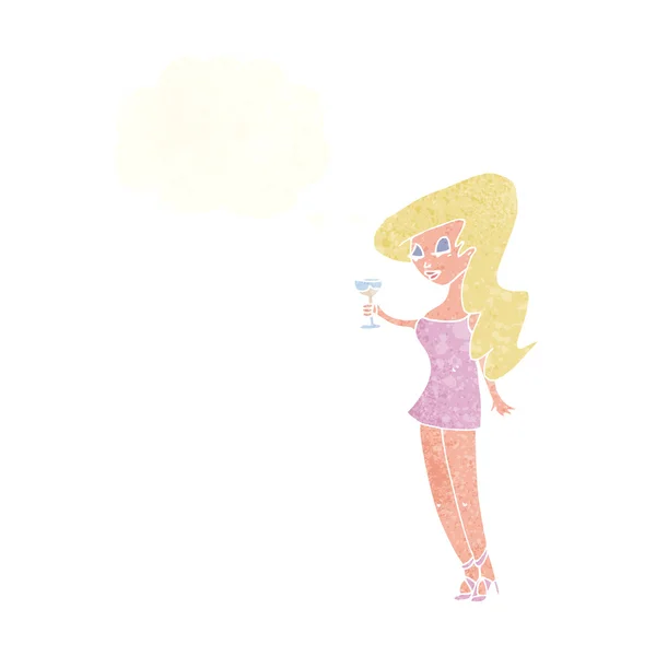 Donna cartone animato a festa con bolla di pensiero — Vettoriale Stock