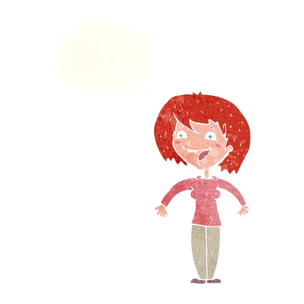 Femme excitée dessin animé avec bulle de pensée — Image vectorielle