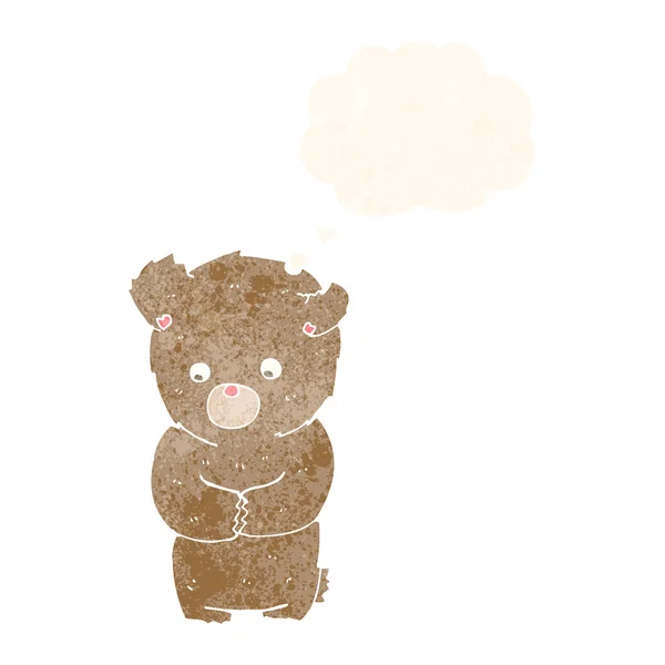 Cartoon verlegen teddybeer met gedachte zeepbel — Stockvector