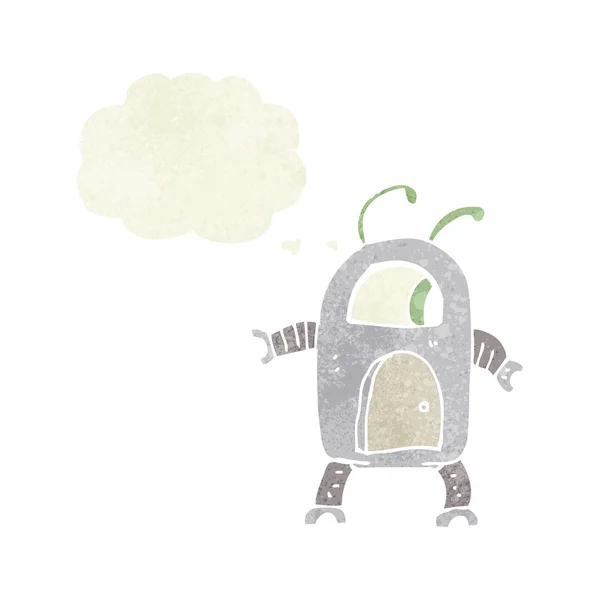 Cartoon alien robot met gedachte zeepbel — Stockvector