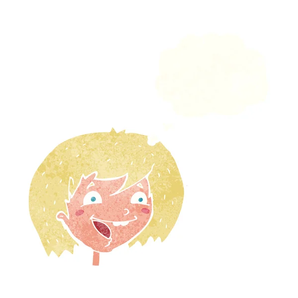 Dibujos animados chica feliz con burbuja de pensamiento — Vector de stock