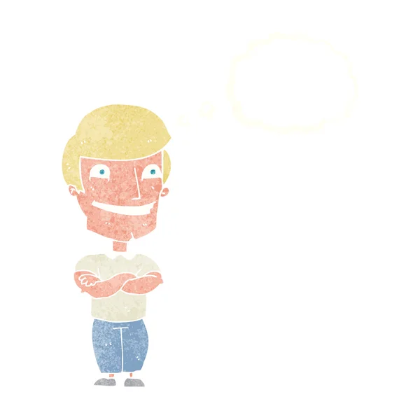 Dibujos animados sonriendo hombre con burbuja de pensamiento — Vector de stock