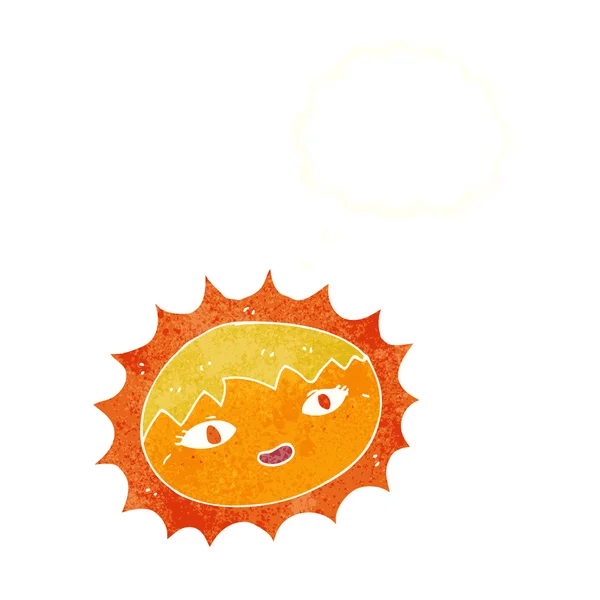 Cartoon mooie zon met gedachte zeepbel — Stockvector