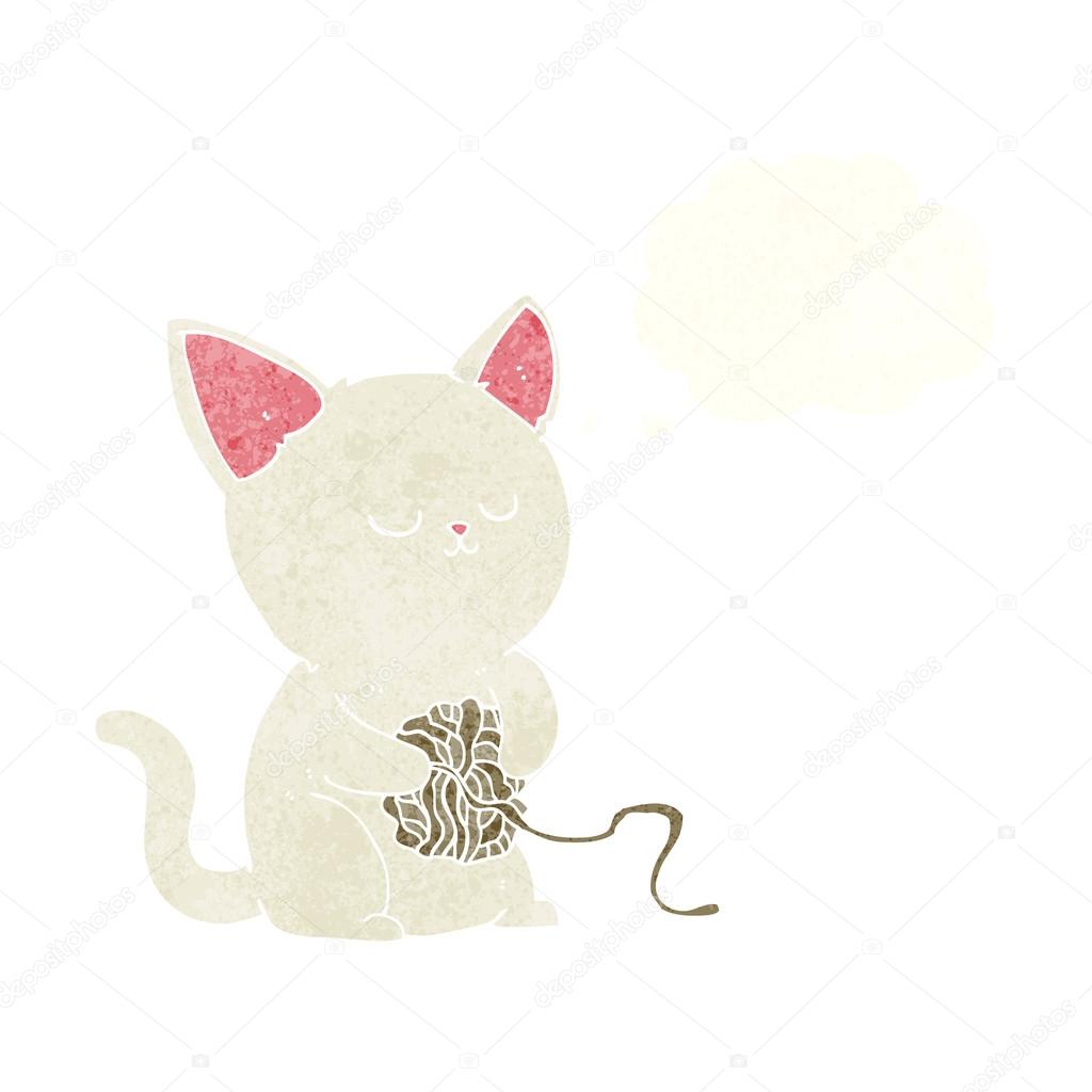 Chat De Dessin Animé Joue Avec Une Pelote De Laine Avec