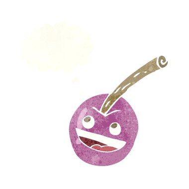 karikatür pembe kiraz sembolü ile düşünce balonu