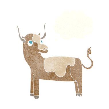 Düşünce baloncuklu çizgi film ineği