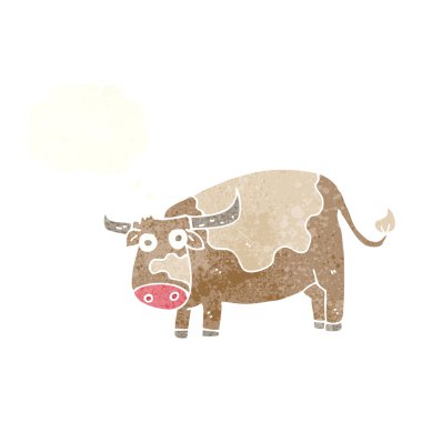 Düşünce baloncuklu çizgi film ineği