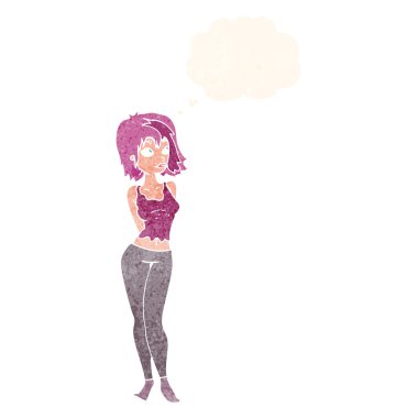 Düşünce kabarcığı olan çekici bir kız.