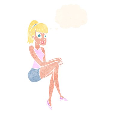 Düşünce baloncuğu olan güzel bir kadın.